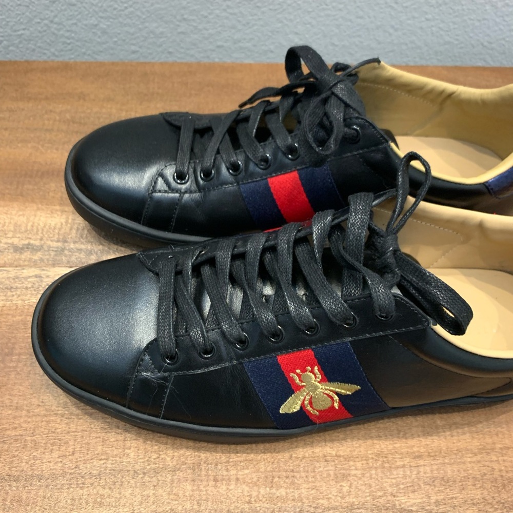 Gucci Black and Red Sneakers with Gold Bee
New without tags